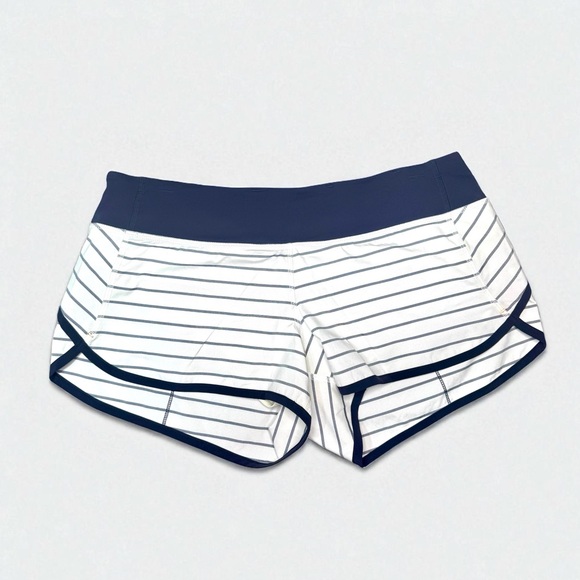 Lululemon Quiet Stripe Speed Short Athletic Shorts Low Rise Navy White Size 8 - Picture 1 of 9